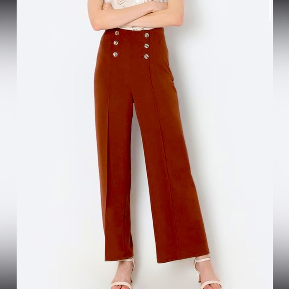 Petite studio 100% wool burnt orange brown high waist button fly pants